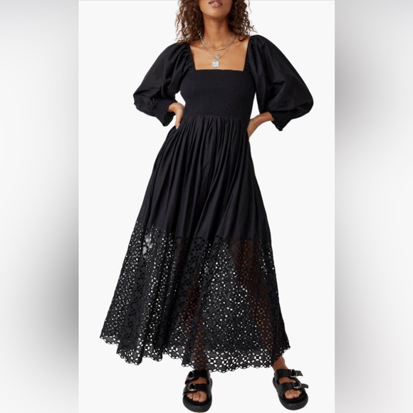 Free People Dresses & Skirts - Free people Perfect Storm Smocked Eyelet long Sleeve Maxi Dress, Medium, $168